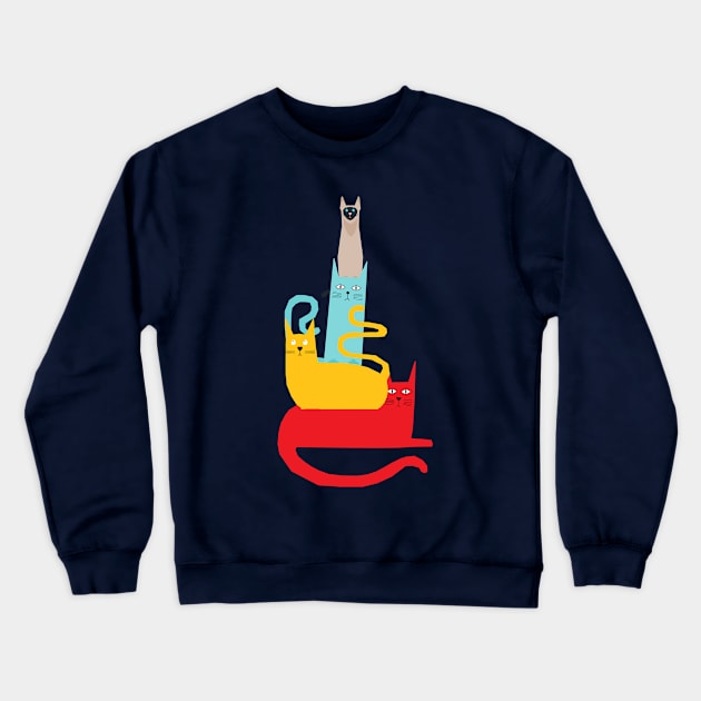 Curious Colorful Cats Funny Crewneck Sweatshirt by DesignArchitect